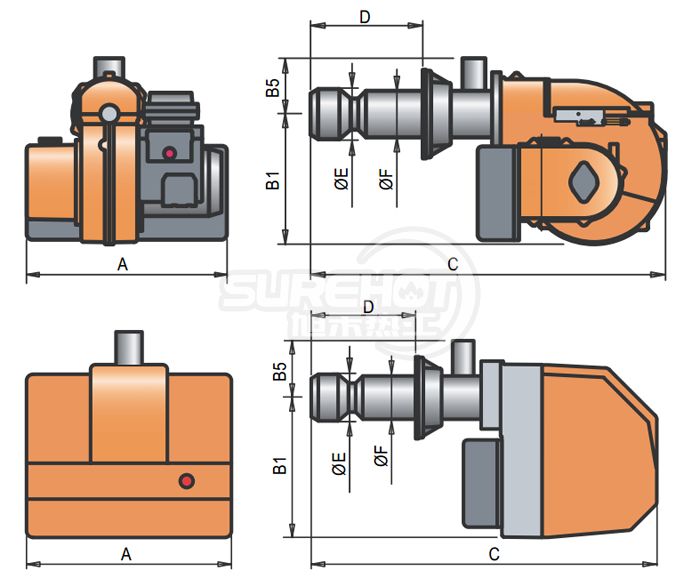 百得SPARK GAS35W燃烧器外型尺寸图