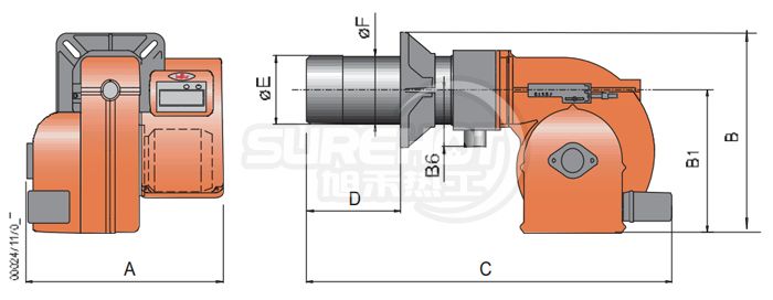 百得TBG85P燃烧器外型尺寸图