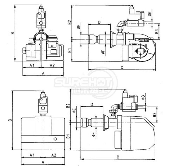 百得SPARK GAS35 P燃烧器外形尺寸